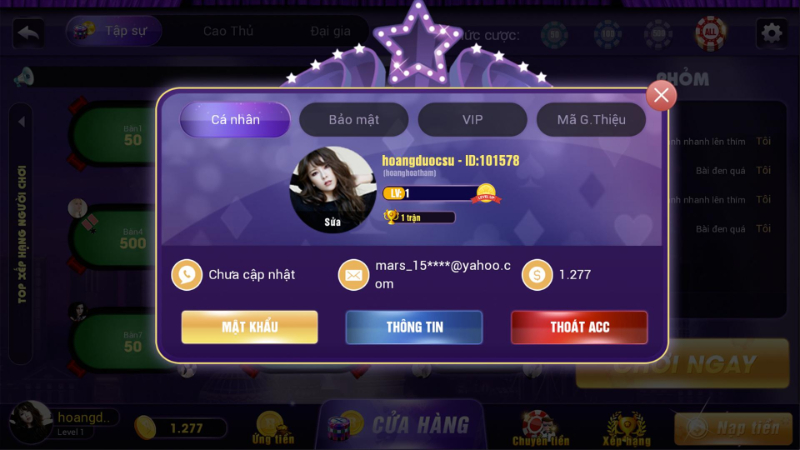 Quá trình nạp và rút thưởng trên Gin Club