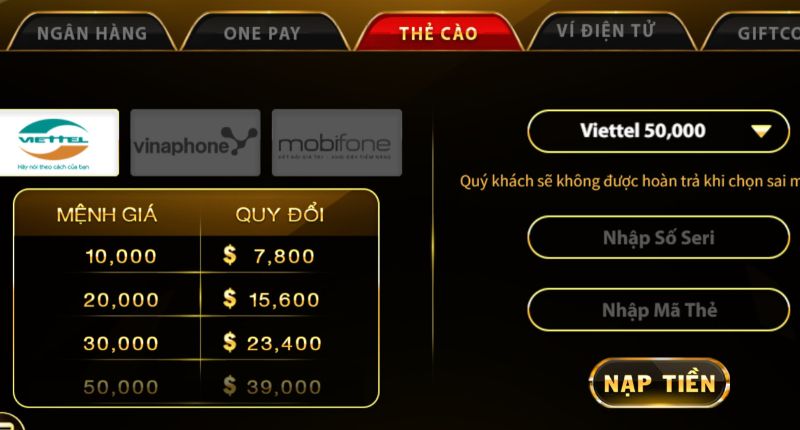 Quy trình nạp/đổi thưởng trên Ric Win