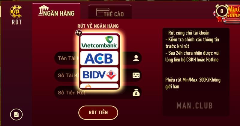 Rút tiền tại Man Club